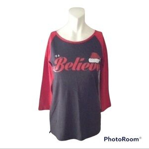 L.O.L Vintage “Believe” Gray & Red Graphic Baseball 3/4 Sleeve Shirt Size Small